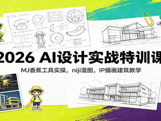 2026 AI设计实战特训课:MJ香蕉工具实操,niji混图,IP插画建筑教学