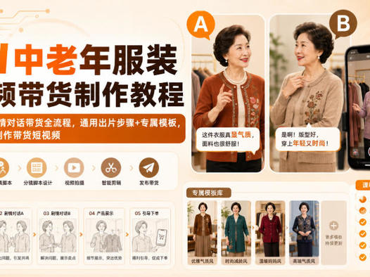 AI中老年服装视频带货制作教程|AB剧情对话带货全流程,通用出片步骤+专属模板,快速制作带货短视频