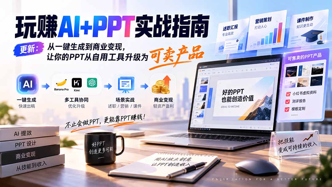 玩赚AI+PPT实战指南-更新5月13:从一键生成到商业变现,让你的PPT从自用工具升级为可卖产品