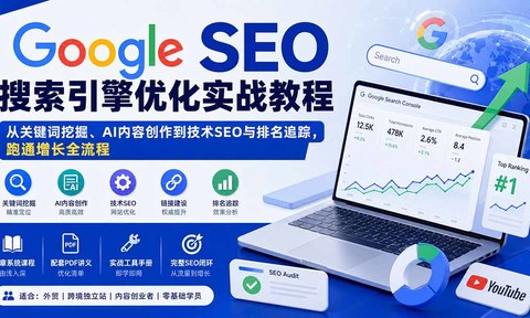 Google SEO搜索引擎优化实战教程:从关键词挖掘、AI内容创作到技术SEO与排名追踪,跑通增长全流程