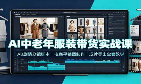 AI中老年服装带货实战课:AB剧情分镜脚本,电商平铺图制作,成片导出全套教学