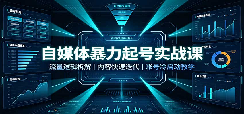 自媒体暴力起号实战课：流量逻辑拆解，内容快速迭代，账号冷启动教学