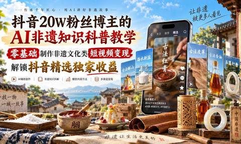 抖音20W粉丝博主的AI非遗知识科普教学,零基础制作非遗文化类短视频变现,解锁抖音精选独家收益