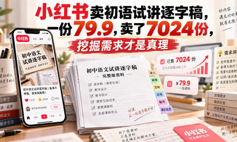 小红书卖初语试讲逐字稿,一份79.9,卖了7024份,挖掘需求才是真理
