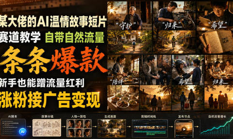 某大佬的AI温情故事短片赛道教学,自带自然流量,条条爆款,新手也能蹭流量红利,涨粉接广告变现(更新)