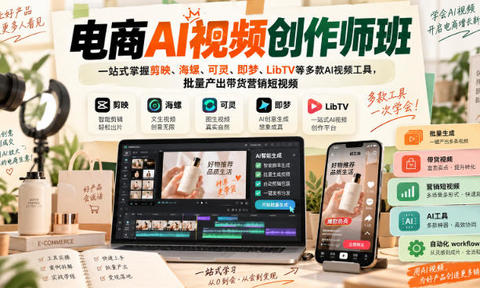 电商AI视频创作师班,一站式掌握剪映、海螺、可灵、即梦、LibTV等多款AI视频工具,批量产出带货营销短视频