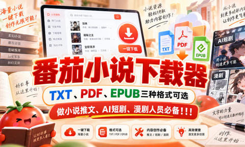 番茄小说下载器,TXT、PDF、EPUB三种格式可选,做小说推文、AI短剧、漫剧人员必备!!!