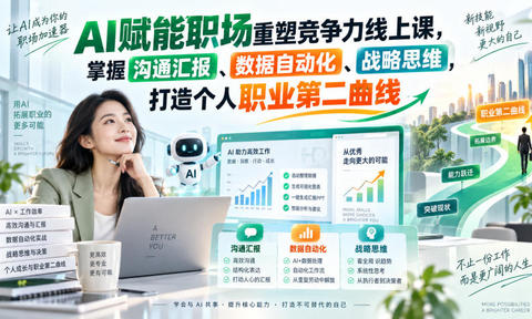 AI赋能职场重塑竞争力线上课,掌握沟通汇报、数据自动化、战略思维,打造个人职业第二曲线