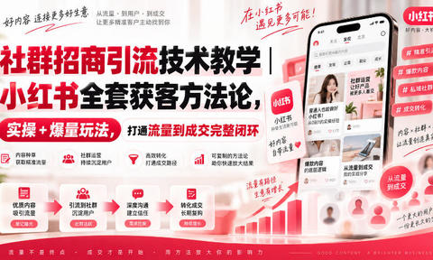 社群招商引流技术教学|小红书全套获客方法论,实操+爆量玩法,打通流量到成交完整闭环