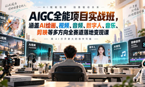 AIGC全能项目实战班,涵盖AI绘画、视频、音频、数字人、音乐、剪映等多方向全赛道落地变现课(更新)