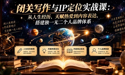 闭关写作与IP定位实战课:从人生经历、天赋热爱到内容表达,搭建独一无二个人品牌体系