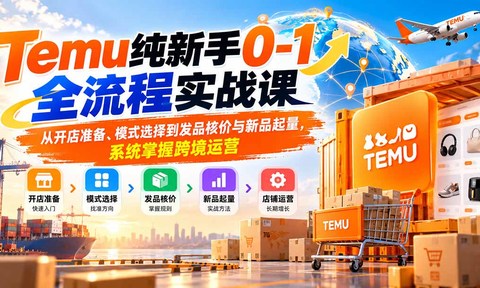 Temu纯新手0-1全流程实战课:从开店准备、模式选择到发品核价与新品起量,系统掌握跨境运营