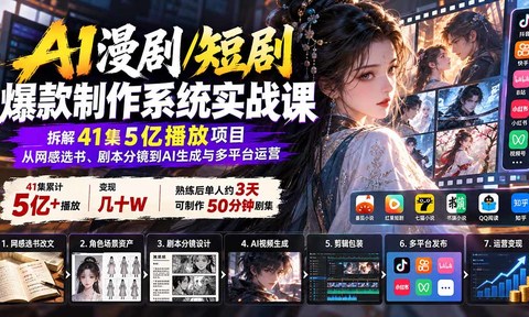 AI漫剧/短剧爆款制作系统实战课:拆解41集5亿播放项目,从网感选书、剧本分镜到AI生成与多平台运营