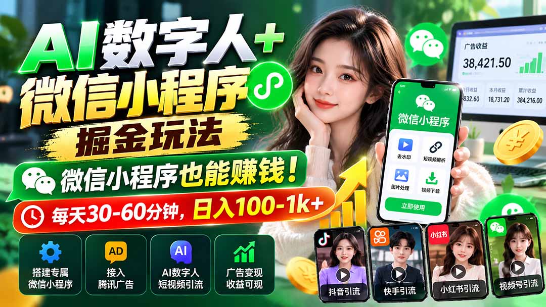 AI数字人+微信小程序掘金玩法:微信小程序也能赚钱!每天30-60分钟,日入100-1k+