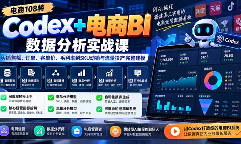 Codex+电商BI数据分析实战课-更新:从销售额、订单、客单价、毛利率到SKU动销与流量投产完整建模