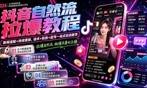 抖音自然流拉爆教程-更新1002:做懂流量的主播,新规适配+持续更新,话术+投放+起号一站式实战教学