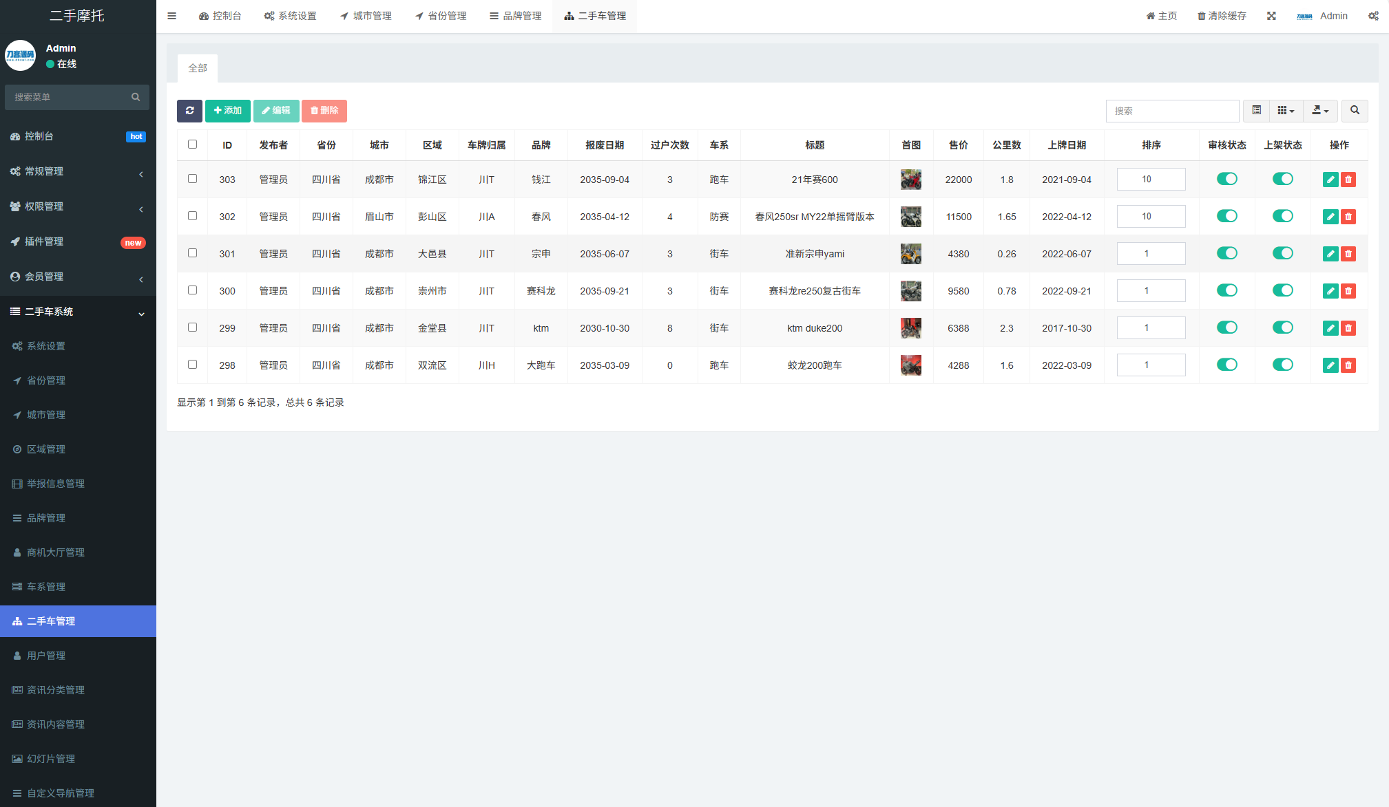 二手摩托车展示小程序源码 独立版 带后台