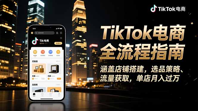 TikTok电商全流程指南,涵盖店铺搭建、选品策略、流量获取,单店月入过万