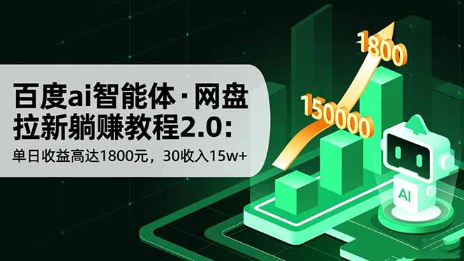 百度ai智能体·网盘拉新躺赚教程2.0:单日收益高达1800元,30收入15w+